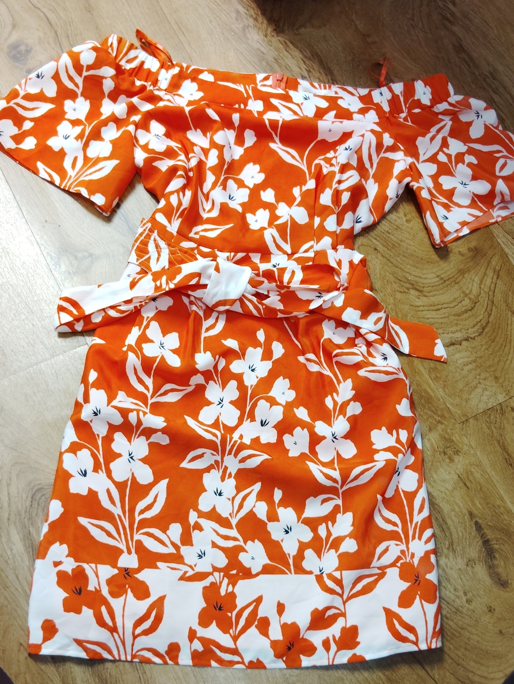Eliza J Orange and White Floral Off-the-Shoulder Dress